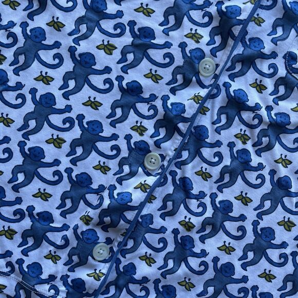 Roller Rabbit Short Sleeve Button Down Monkey Pajama Shirt Cotton Sleepwear Top - Picture 7 of 11